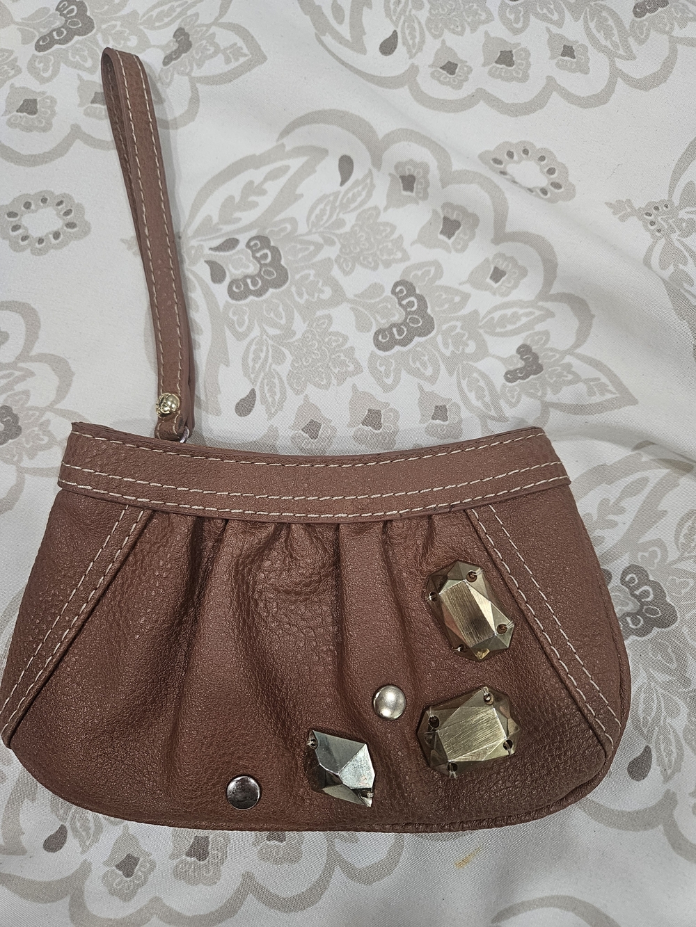 New York & Company Brown Studded Wristlet Clutch